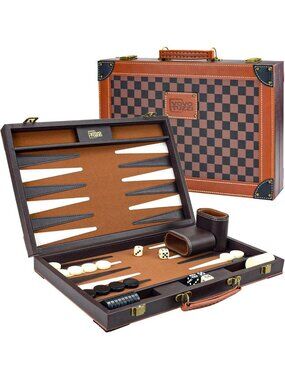 Stylish 15" PU Leather Backgammon Set for Adults - Classic Game for Fun Nights